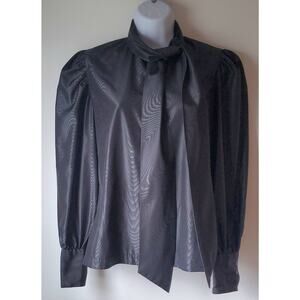Vintage Shapely Womens Black Taffeta Long Sleeve Blouse SIze 8 Preppy 80s Retro